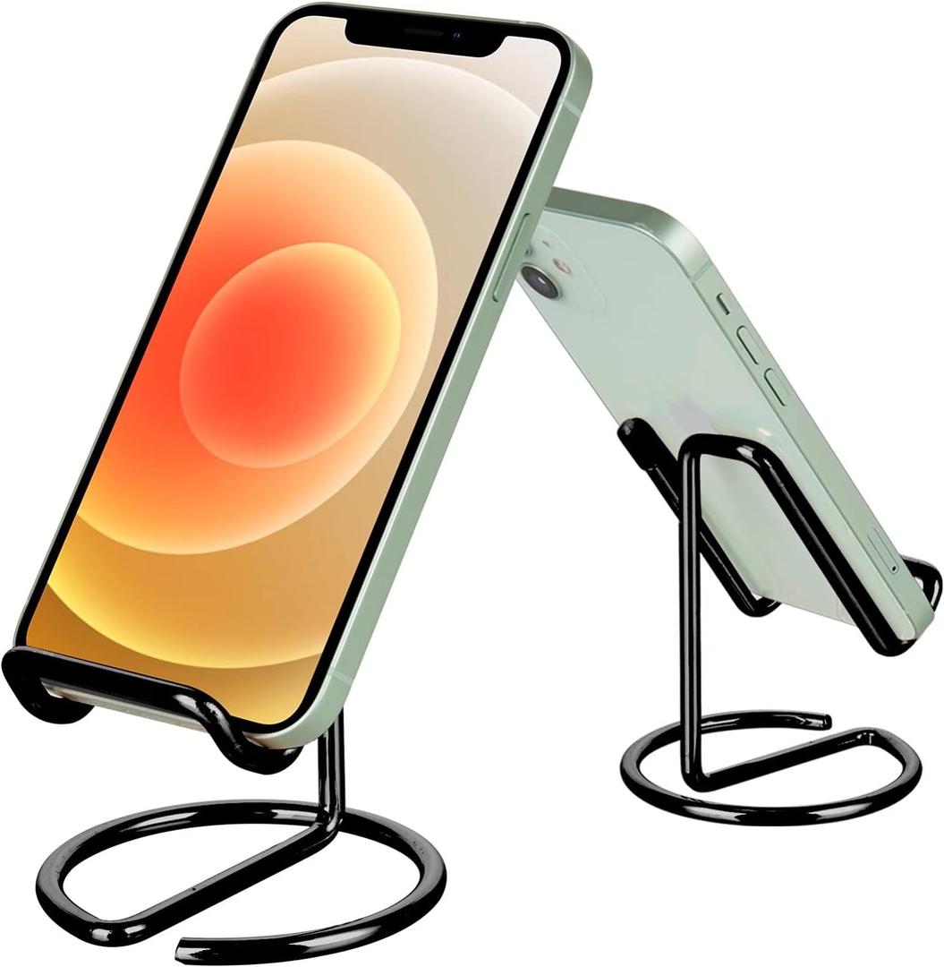 ROPOSY Cell Phone Stand for Desk, Cute Metal Black Cell Phone Stand Holder Desk Accessories, Compatible with All Mobile Phones, iPhone, iPad (1 pack)