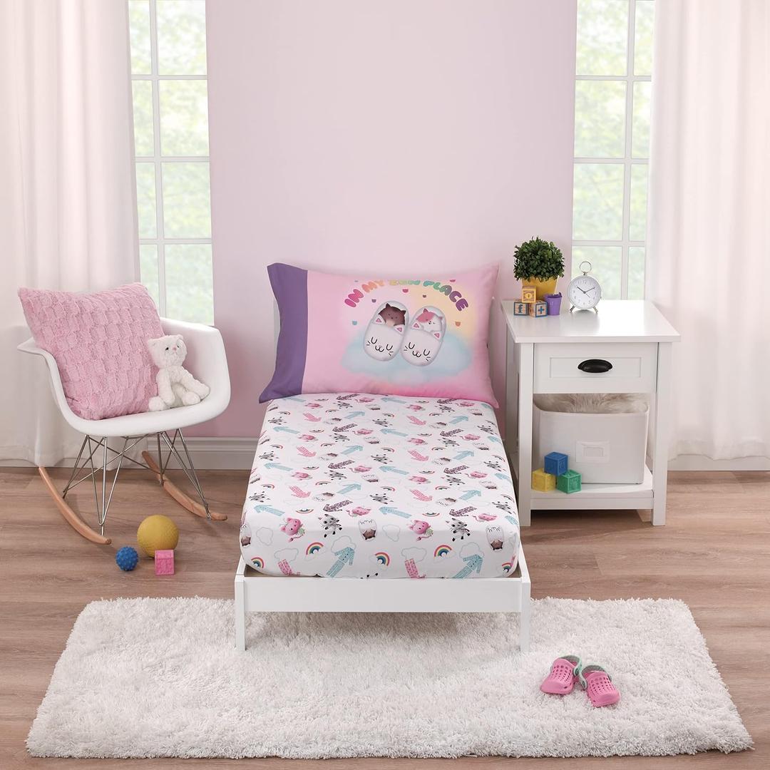 DreamWorks Gabby's Dollhouse Dream It Up Pink and Purple Kitty Fairy 2 Piece Toddler Sheet Set - Fitted Bottom Sheet and Reversible Pillowcase