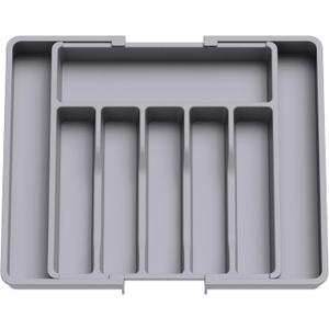 Lifewit Silverware Drawer Organizer, Expandable Utensil Tray for Kitchen, BPA Free Flatware and Cutlery Holder, Adjustable Plastic Storage for Spoons Forks Knives, Large, Grey (Gray)
