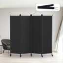 Kokorona 4 Panel Room Divider, 6FT Tall Rolling Privacy Screen with Lockable Wheels, Folding Wall Dividers Portable Room Divider for Room Separation, Included - Cover Strips, Black, 88''W x 70''H