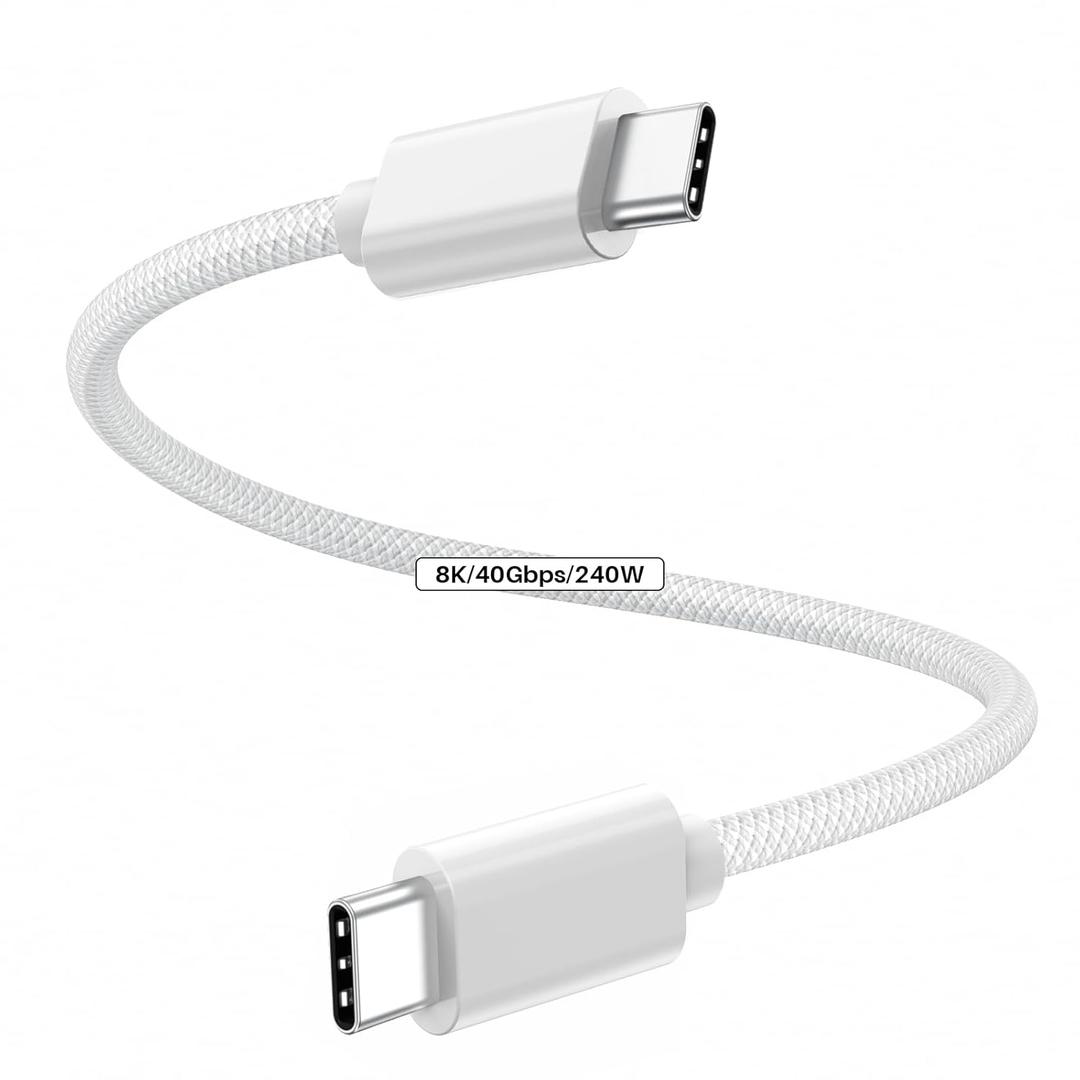 40Gbps USB C Data Transfer Cable 12 inch, White 1FT for Thunderbolt 4 Cable Short, 8K/4K Video Display & 240W PD Fast Charging, Compatible with MacBook, iPhone 17/16, iPad Pro, SSD, Docking and More