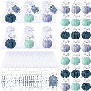 Treela 24 Set Pumpkin Candles Fall Baby Shower Party Favors for Guests Little Pumpkin Thank You Return Gifts Bulk for Thanksgiving Autumn Baby Shower Wedding Favors (Gray Green)