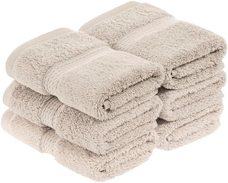 Superior Egyptian Cotton Pile Face Towel/Washcloth Set of 6, Ultra Soft Luxury Towels, Thick Plush Essentials, Absorbent Heavyweight, Guest Bath, Hotel, Spa, Home Bathroom, Shower Basics, Stone