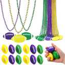 Kenning 48 Pcs Mardi Gras Throws Bulk Mardi Gras Beads Necklace with Mini Football Stress Balls Bulk Pressure Ball Necklaces Pendant Beads Necklaces for Carnival Party Favors Celebrations Decor