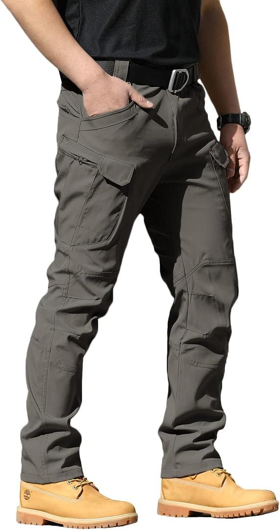AUTIWITUA Men's Tactical Pants Water Resistant Flex Ripstop Cargo Pants Lightweight Hiking Pants with Multi Pockets(No Belt) (Gray, XXL)