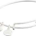 Alex and Ani Expandable Bangle for Women, Initials A to Z Letter Charms, Shiny Finish, 2 to 3.5 in (Silver)