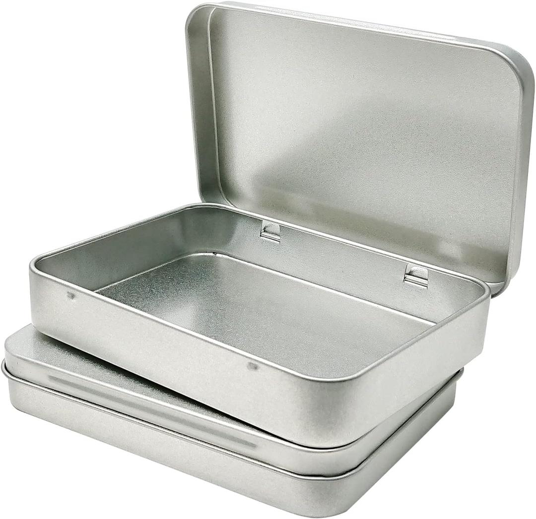 12 Pcs Metal Hinged Tin Box Container Mini Portable Small Storage Container Kit Tin Box Container, Home Storage 4.5x3.3x0.9 Inch (Silver)