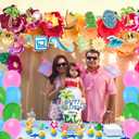 59 Pcs Hawaiian Birthday Party Supplies, Tropical Luau Summer Themed Party Decoration Hawaiian Backdrop Balloons Cake Cupcake Topper for Palm Leaf Flower Themed Party Decor