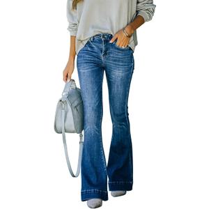KUNMI Women's Flare Bell Bottom Jeans High Waisted Wide Leg Bootcut Jeans Stretchy Denim Pants (12, Bb009-dark Blue)