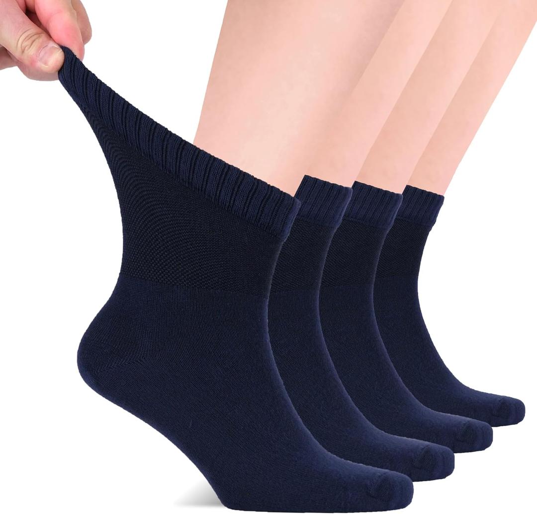 Hugh Ugoli Diabetic Socks for Men, Loose Ankle Socks, Rayon Derived from Bamboo, Extra-Wide, Thin, Seamless Toe,  (11-13, 10- Navy Blue (4 Pairs))
