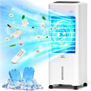 Windowless Air Conditioner Portable w/Aroma Box & Remote, Ventless Swamp Cooler Air Conditioner with 3-Gal Tank, Ice Packs Included