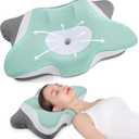 DONAMA Cervical Neck Pillow for Sleeping, Ergonomic Memory Foam Pillows with Built-in/Removable Small Neck Support Pillow, Contour Bed Pillows for Side Back Stomach Sleepers with Cooling Pillowcase (Queen Size (22.8"Lx14.6"Wx5.5"H), Green+white)
