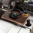 Car Tray & Desk for Laptop, Dual 360 Rotating, Anti-Slip Leather Surface, Steering Wheel Tray, Car Accessories- Compatible with Tesla Model Y/3/S, Ford F150/Explorer/Most Vehicles (Brown)