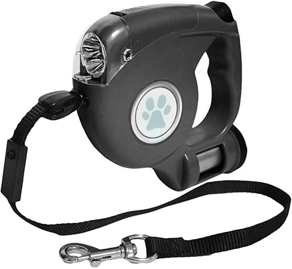 JEBBLAS Dog Retractable Leashes with Flashlight and Waste Bag Dispenser 3 in 1 Automatic 15ft Dog Walking Leash with Anti-Slip Handle Black