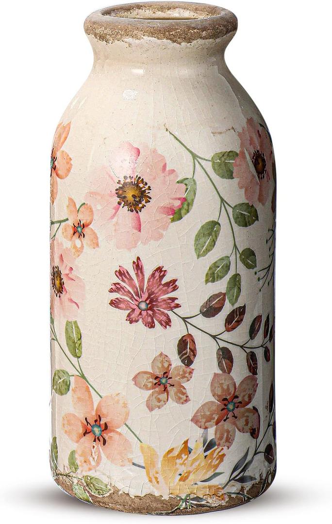 Ceramic Small Vase Rustic Farmhouse Vase Boho Vases Home Decoration for Your Kitchen Bedroom Office Bathroom& Shelf Centerpiece Table Decorative(6 Inches,Elegant)