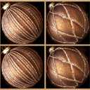DN DECONATION 4PCS Christmas Ball Ornaments  4 Brown Glass Hanging Ball Ornaments Set for Christmas Tree with Shimmering Gold Lines, Winter Decor Holiday Decorations Xmas Gifts