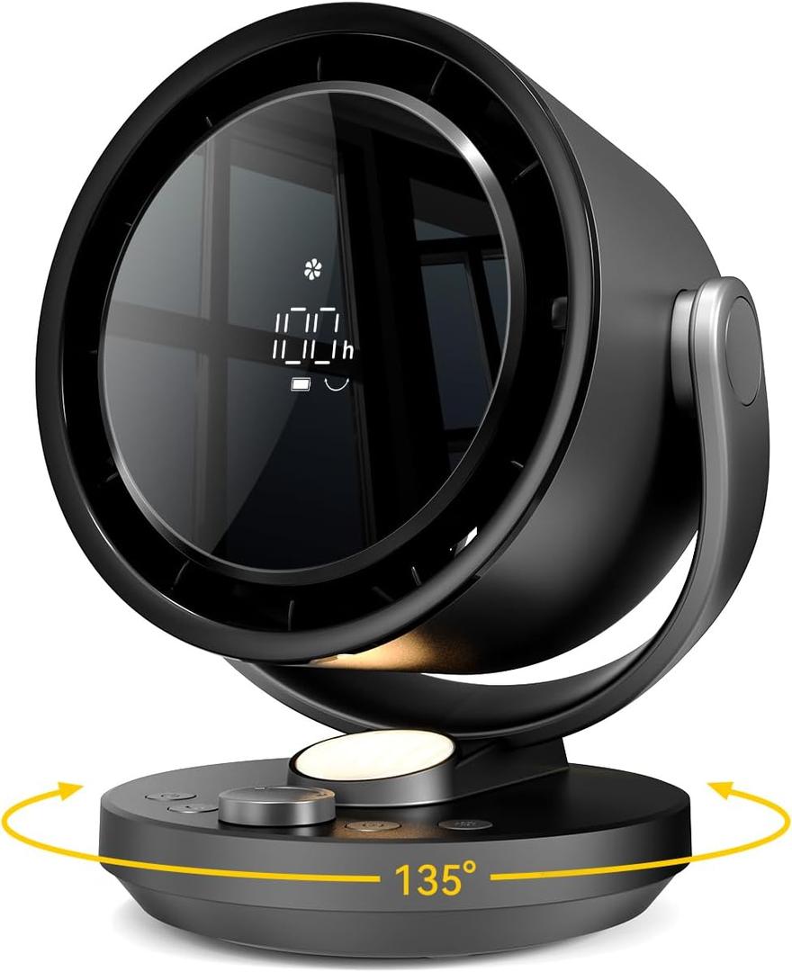 let'me Desk Fan, 100-Speed Table Fan with Digital Display, Rechargeable Portable Fan with Warm Night Light, 135Auto Oscillating Fan and 12H Timer, Small Quiet Desk Fan for Bedroom, Home, Office