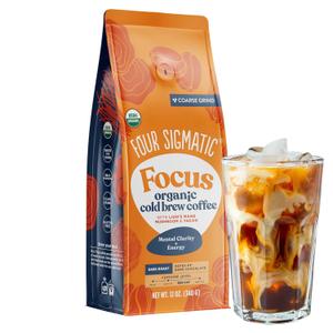 Four Sigmatic Organic Cold Brew Coffee Grounds | Dark Roast, Coarse Grounds with Lion's Mane and Chaga | Cold Brew Mushroom Coffee for Crash-Free Focus | 12 oz Bag, Best By: 09/13/26