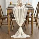 Artoid Mode Boho Beige Gauze 6 Pieces Wedding Table Runner, 120 Inch Birthday Fabric Kitchen Dining Holiday Table Decor for Home Party Indoor