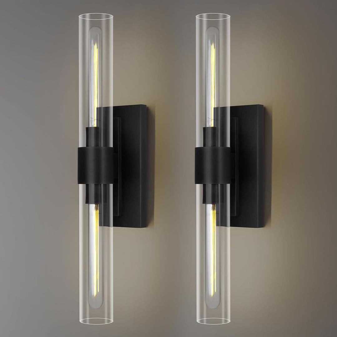 Modern Wall Sconces, 22.8in Black, 2-Light Indoor Wall Mounted Sconces, Bathroom Vanity Light for Living Room, Bedroom, Staircase, 2 Pack