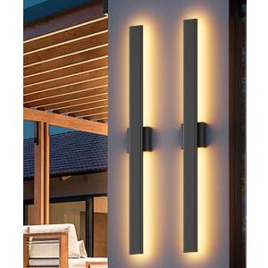 Aipsun 2 Packs Black Outdoor Wall Light 39.4inch Modern LED Exterior Wall Sconce, Long LED Linear Exterior Lights 3000K 4000K 6000K for Entrance, Hallway, Garage, Porch(3CCT)