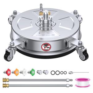 14" Pressure Washer Surface Cleaner 4500 PSI with 304 Industrial-Grade Stainless Steel Housing,1/4 Quick Plug, 4 Universal Wheels, 2 x 15 Extended Wands, 2 Replacement Nozzles, 4 Spray Nozzle Tips