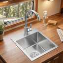 15 inch Bar Sink Drop in, 304 Stainless Steel Sink Single Bowl, 15"x17"x8" Small Sink Topmount for Wet Bar, Prep, RV, Apartment and Tiny Homes, Brushed