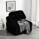 Folding Sofa Bed, Flannel Futon Couch Bed with Pillow and Blanket, Convertible Sleeper Chair for Small Space Apartment Guest Room, Black