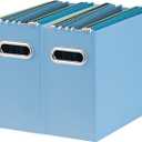 Oterri File Organizer, 2 Packs Small Storage Box, Cardboard File Folder Organizer, Collapsible File Box for Hanging File Folders Letter Size, Portable Filing Organizer with Handle (Blue)