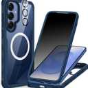 CENHUFO Magnetic Privacy for Samsung Galaxy S25 Case, Full Body Phone Case with Built-in 9H Tempered Glass Privacy Screen Protector and Camera Lens Cover, Shockproof Protective Clear Bumper -Blue