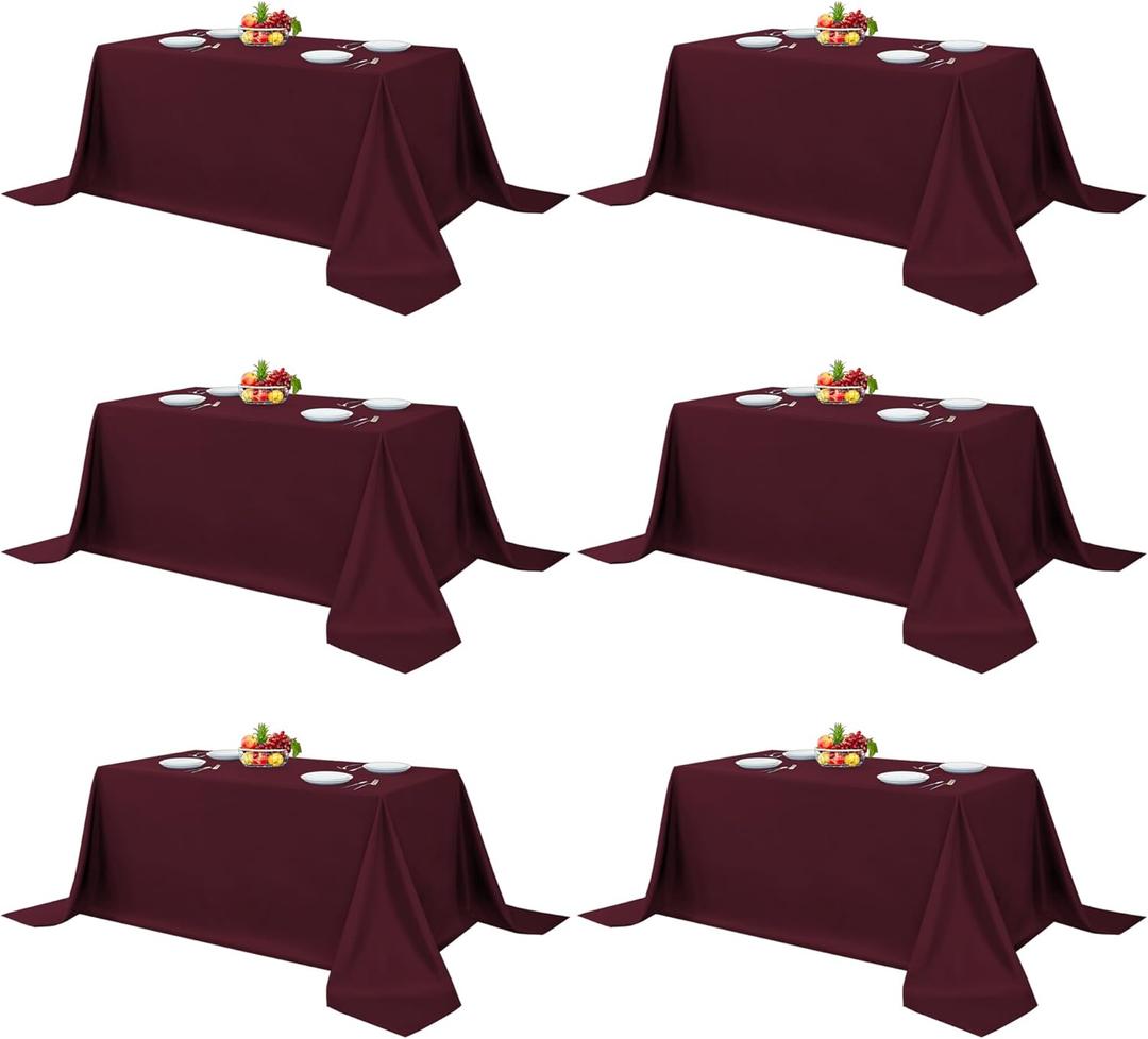 Fitable Burgundy Rectangle Table Clothes, 6 Pack - 90 x 156 Inch - Reusable and Washable Tablecloths, Polyester Fabric Table Covers for Wedding, Party, Banquet, Formal Events