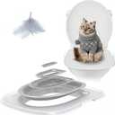Cat Toilet Training Kit, Reusable Plastic Litter Box Trainer with Replaceable Feather Toy for Indoor Cats (Gray)