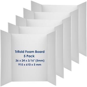 Trifold Poster Board Foam Core 24 x 36 x 3/16"(5mm) - 5 Pack - Tri Fold Posters Display Board, Acid Free, Double Sided, Posterboard Foamboard for Mounting, Prints, Art, Presentation and Projects