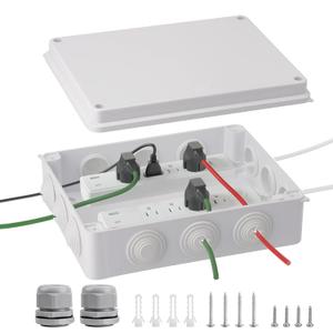 DROK Electrical Junction Box - Reinforced ABS Small Plastic Shockproof IP65 Waterproof Storage Box with 2 M36 Cable Glands, 10.04x7.87x4.72 inch/255x200x120mm