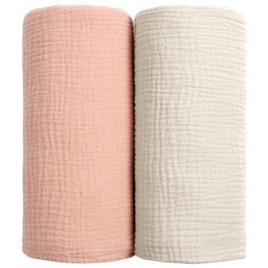 lulumoon Muslin Swaddle Blanket Baby - Cotton Swaddling Blanket Soft Baby Receiving Blankets Neutral 2Pack(Peach)