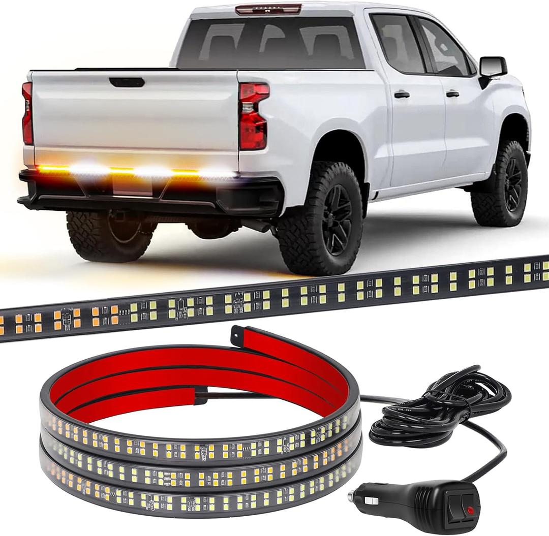 XRIDONSEN 48 inch Truck Tailgate Strobe Lights Strip Rear Window Lights 288 LED Tail Emergency Light Bar Amber White Flashing Warning Hazard Safety for Plow Trucks Construction Vehicles Pickup Trailer