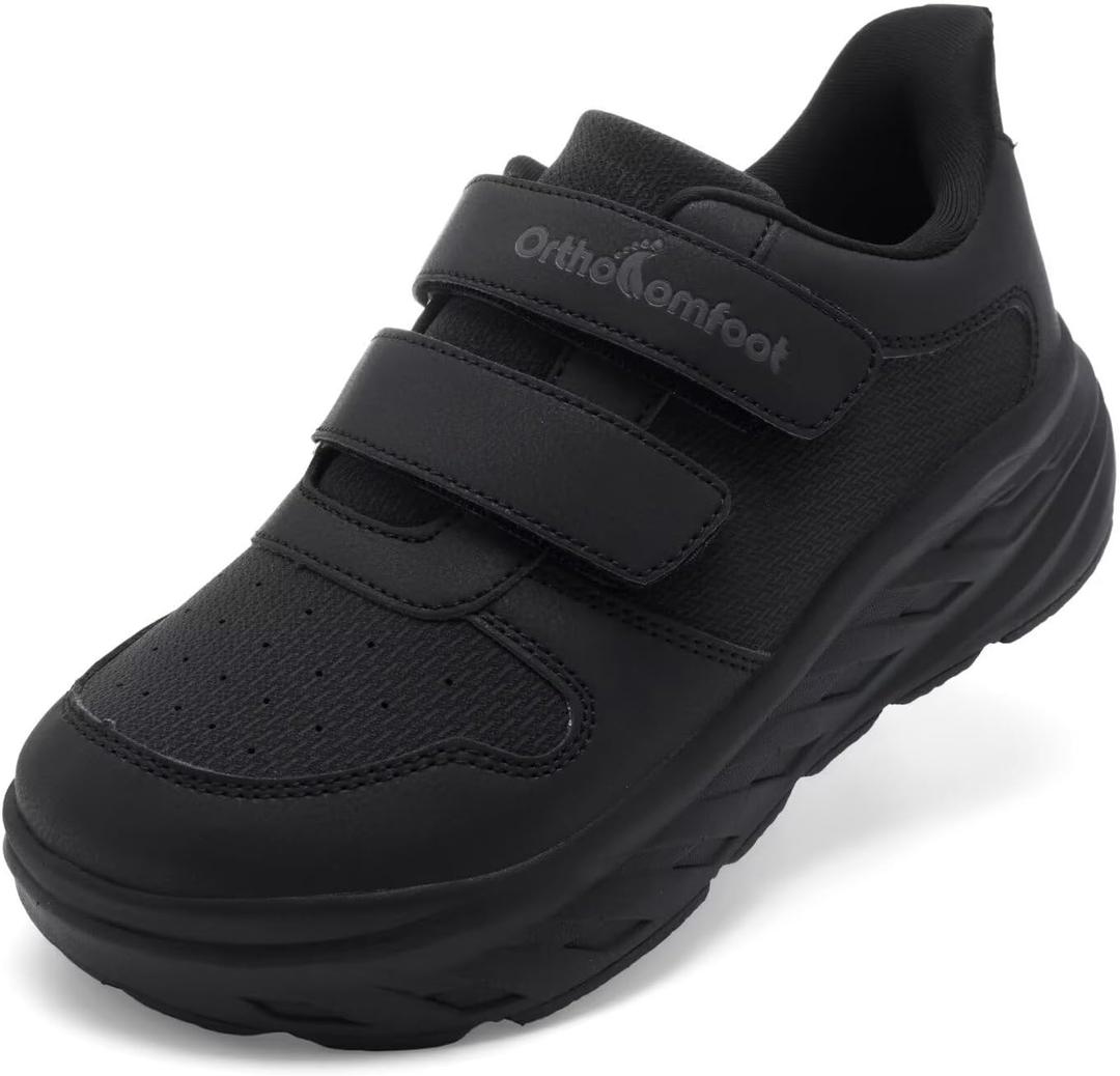 Kids Orthopedic Wide Tennis Shoes: Comfortable Boys & Girls Wide Toe Box Casual Arch Support Plantar Fasciitis Running Sneakers, Corrective Orthotic School Sport Walking Shoes for Foot Pain Relief (Little Kid 2, Black)