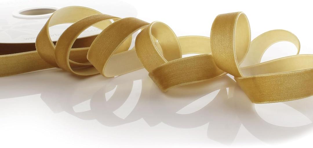 5/8" Velvet Ribbon Single Sided Craft Trim for Hair Bows Sewing Gift Wrapping and DIY Projects Soft Smooth Material (Antique Gold, 25 Yards)