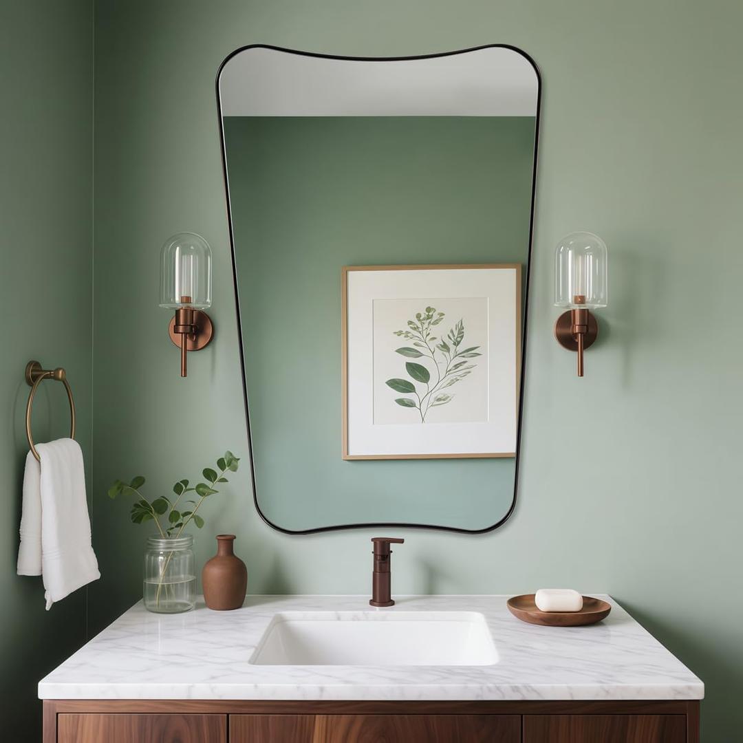 ANDY STAR Brushed Bronze Asymmetrical Mirror, 24"x36" Bathroom Mirror with Premium Stainless Steel Thin Frame, Antique Butterfly-Inspired Designer Mirror, Ideal for Bathroom, Powder Room, Entryway