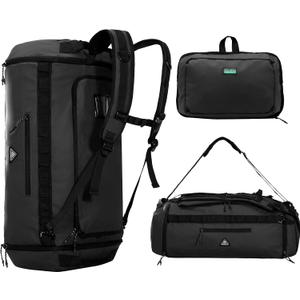 Haimont Foldable Duffel Bag Backpack with Shoe Compartment Water Resistant Large Travel Duffle Bag for Men Women to Hiking Camping Gym Sports, 50L, Upgrade, Black (Black)