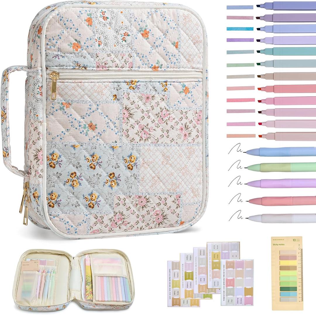 Bible Cover Case for Women Large Bible Cover with Durable Handle Quilted Bible Carrying Case for Girls Bible Study Supplies Accessories (Spliced Flower, Spliced Flower)