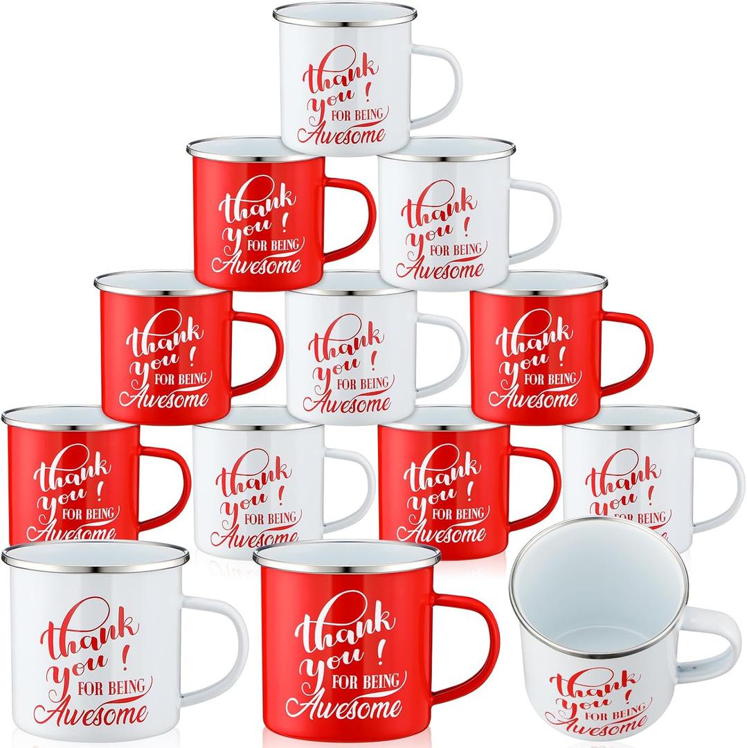 Sliner 20 Pcs Thank You Gifts 12oz Enamel Coffee Mugs Bulk with Handle, Thank You for Being Awesome Cups Employee Appreciation Gift for Teacher Coworker Friend (Red, White)