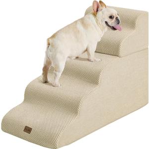 Made4Pets Dog Stairs Ramp for High Bed 22.8" H, 5-Step Pet Stairs for Bed Couch Sofa Climbing, 35D Foam Pet Steps for Small Dogs and Cats, Non-Slip Bottom Dog Steps, Beige