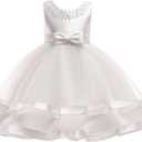 Flower Girls Wedding Pageant Babies Birthday Party Frock Child Christmas Event Baptism Prom Tutu Sunny Dresses (5017 White, 90)