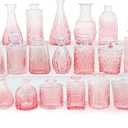 Pink Glass Bud Vases Set of 20 - Mini Vintage Vases for Wedding Decorations Home Table Flower Decor, Small Carved Design Glass for Centerpieces
