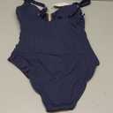 B2prity One Piece Swimsuit for Women Tummy Control V Neck Bathing Suit Slimming Ruched Swim Suit Cutout Swimwear (Small, Dark Blue Ribbed)