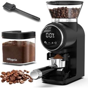 Ollygrin Conical Burr Coffee Grinder Electric, Compact Coffee Grinder for Home Use,Burr Mill Grinder with 30 Precise Grinding Sizes, Touch Panel, Removable Burr & Coffee Container, 2-12 Cups