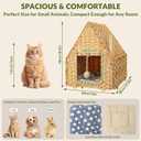 Handwoven Rattan Cat Bed for Indoor Kitten, Cat Cave Bed with Sisal Ball, Cushion & Cat Scratch Post, Foldable Hideaway Cat Hut in Bedroom Living Room, Natural