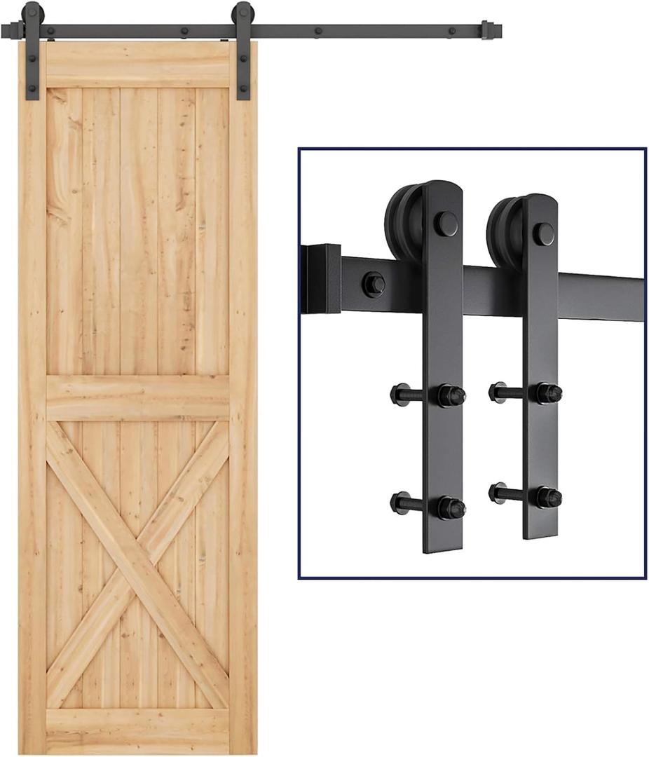 SMARTSTANDARD 5ft Barn Door Hardware Kit, Sliding Door Hardware, Heavy Duty, Easy to Install, Fit 30" Wide Door Panel (I Shape Hanger)