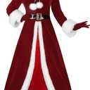 Haysandy Mrs Claus Costume Women Christmas Claus Costume Santa Dress Velvet Hooded Xmas Cosplay Outfit with Gloves (Medium, Maroon)